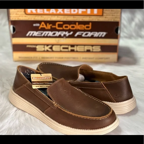 New Skechers STATUS-BRENSON Relaxed Fit Air-Cooled Memory Foam Brown Mens - Picture 5 of 14